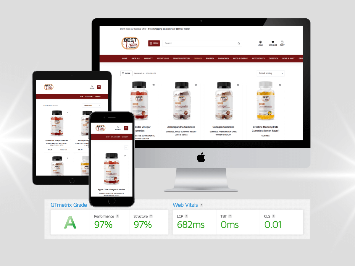 mock up of online vitamin store built on woocommerce